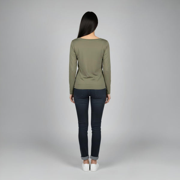 Boat Neck T-ShirtFull Sleeves Moss Green