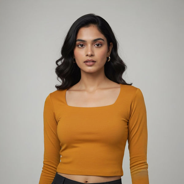 Women’s Square Neck Cotton Crop Top Mustard Colour