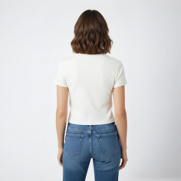 V Neck crop Top Slim FIT Off White Color