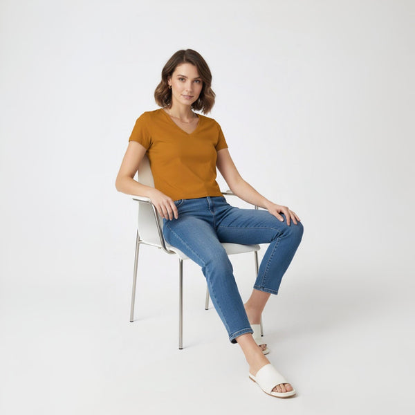 V Neck crop Top Slim FIT Mustard Color