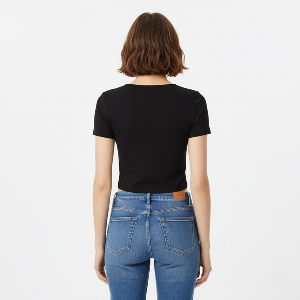 V Neck crop Top Slim FIT Black