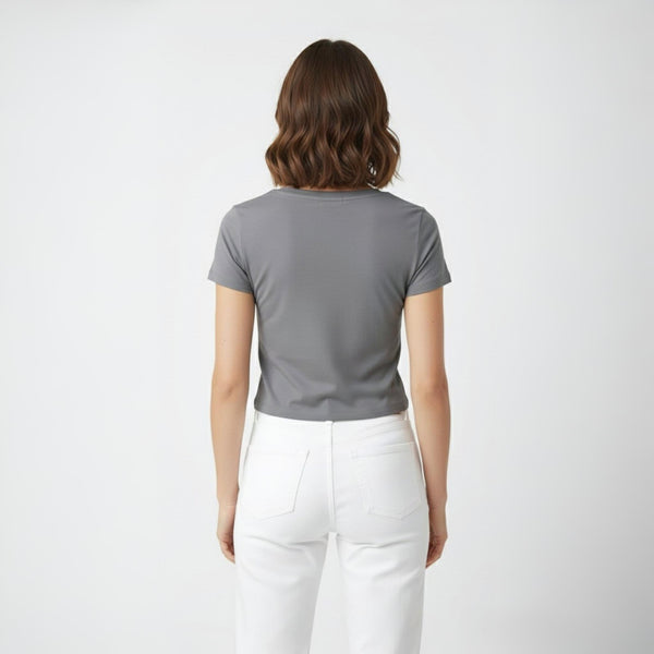 V Neck crop Top Slim FIT Steel Grey