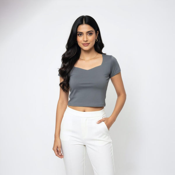 Heart Neck crop Top Slim FIT Ash