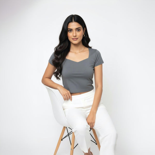 Heart Neck crop Top Slim FIT Ash