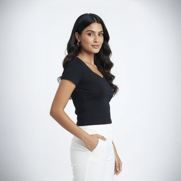 Heart Neck crop Top Slim FIT Black