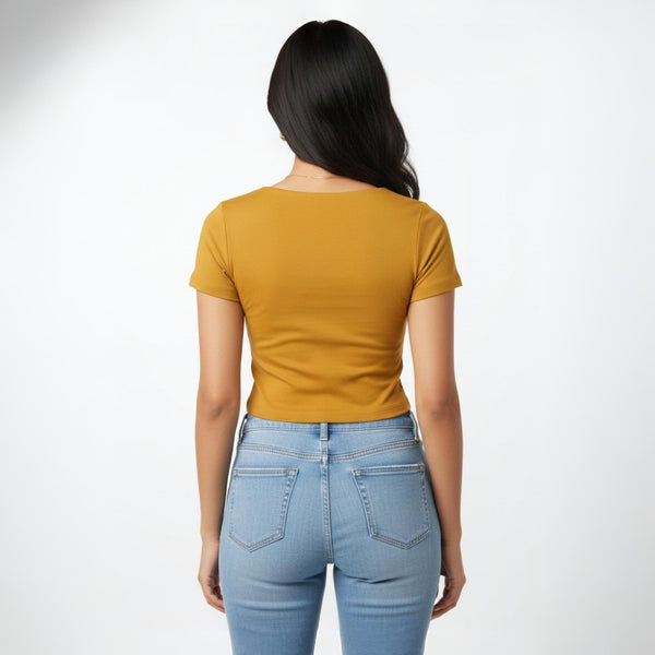 Heart Neck crop Top Slim FIT Mustard Color