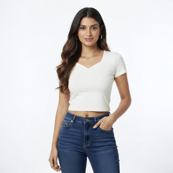 Heart Neck crop Top Slim FIT Off-white