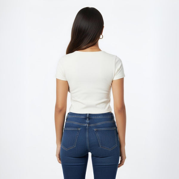 Heart Neck crop Top Slim FIT Off-white